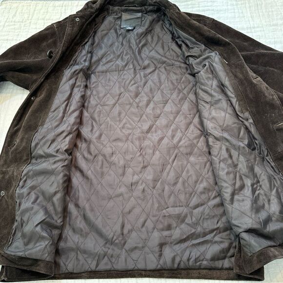 J. Crew Men's Suede Leather Jacket Medium Brown Quilted Lining Heavy Ranch - Picture 6 of 9